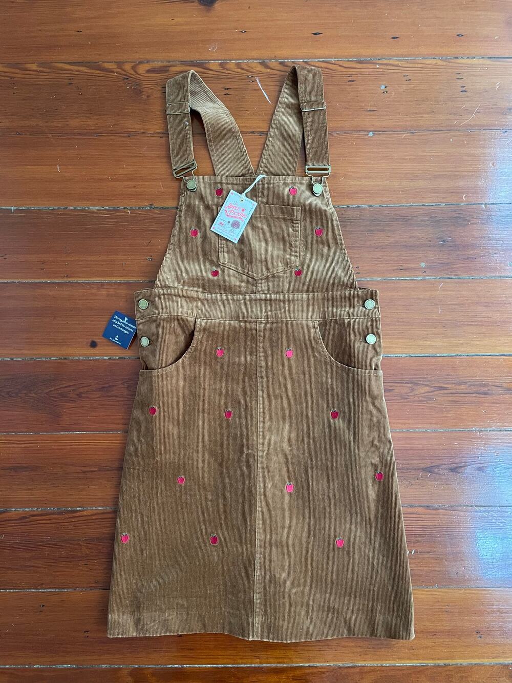 Kiel James Patrick Apple Embroidered Corduroy Jumper Dress NWT L Brown
